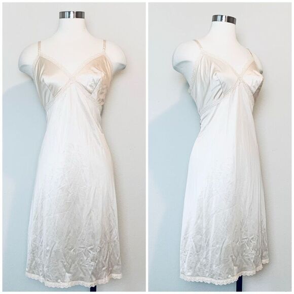 Vintage Nude Slip Dress Nightgown Rose Lace 38 Medium Sears - Picture 1 of 6